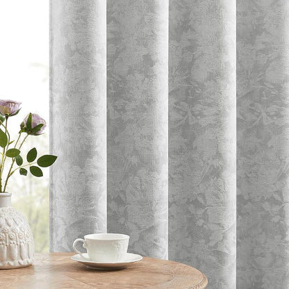 Beauoop Grey Floral Jacquard Blackout Curtains by Beauoop