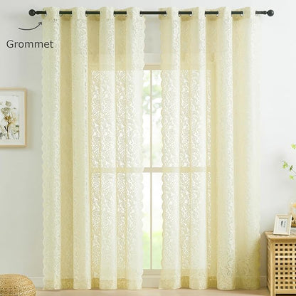Bujasso Ivory Sheer Lace Curtains 54 inch Farmhouse Short Curtain Panels - Image 6