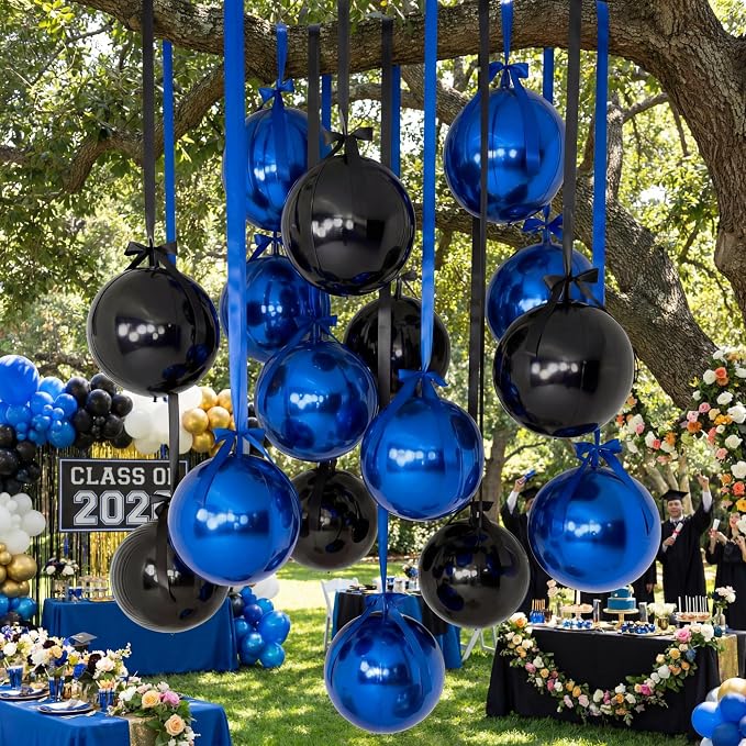 Jenaai 30 Set Graduation Round Foil Balloons Bulk 22 Inch 4d Black and Blue - Image 8