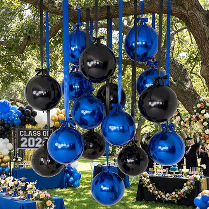 Jenaai 30 Set Graduation Round Foil Balloons Bulk 22 Inch 4d Black and Blue - Image 8