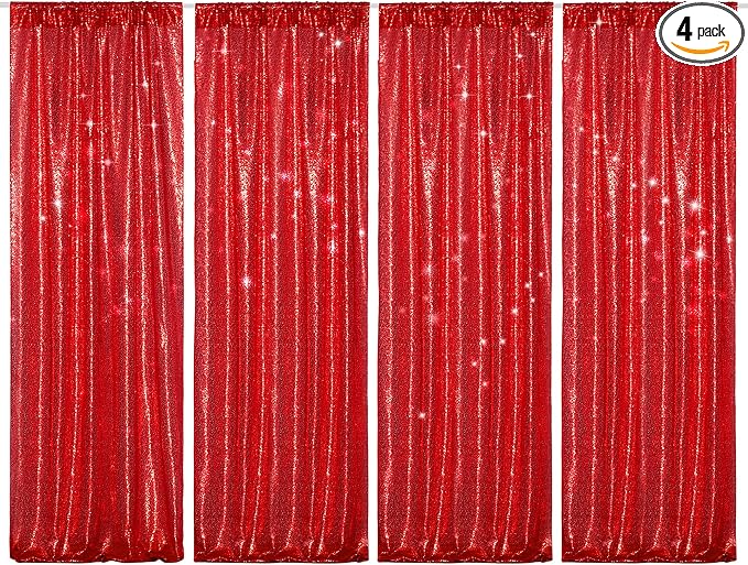 PartyDelight Red Sequin Backdrop Curtains 2x8ft 4 Panels | Sparkly 3mm sequins by PartyDelight