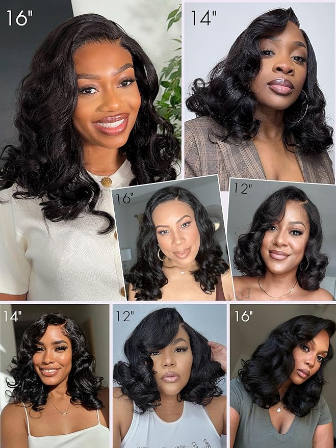 LUVME HAIR Loose Wave Bob Real 100% Human Hair Short Wigs Glueless Pre Cut Plucked Hd Lace Wig Ready To Go Natural Color Bleached Knots Side Part Black Wigs 12 Inches