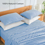 JELLYMONI 100% Natural Cotton Striped King Pillowcases Set, 2 Pack White and Blue Stripes Pattern Printed Pillow Covers with Envelope Closure(Pillows are not Included)