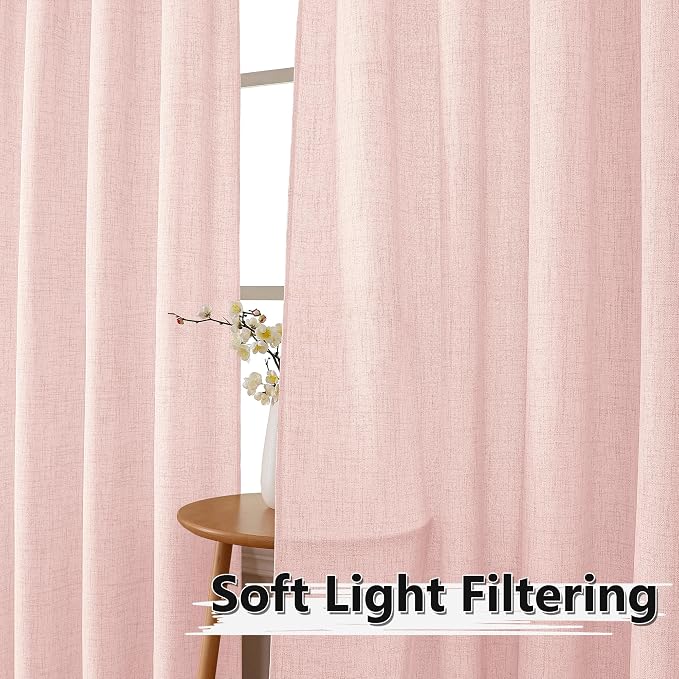 Tollpiz Linen Tier Curtains Rod Pocket Semi Sheer Short Kitchen Curtain Half - Image 2