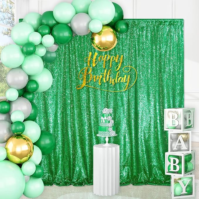 7ft x 7ft Green Sequin Backdrop Curtain Party Backdrop Curtain | Background - Image 3