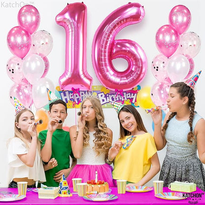 KatchOn Giant Pink 16 Balloon Numbers Foil 40 Inch 16 Birthday Decorations | - Image 8