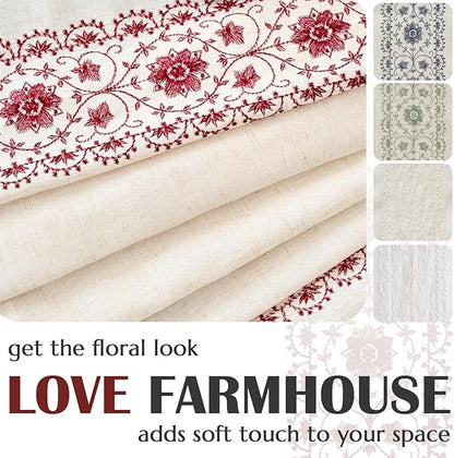 jinchan Floral Linen Curtains Embroidered Back Tab 50x63in 2 Panels Red | Light - Image 5
