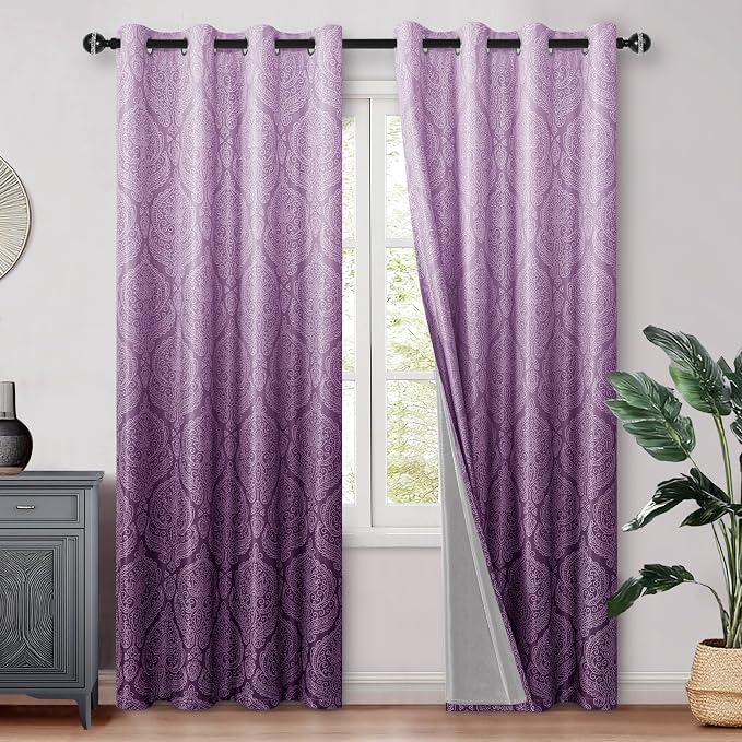 DWCN 100% Blackout Curtains 84 Inch Long-Damask Patterned Ombre Thermal by DWCN