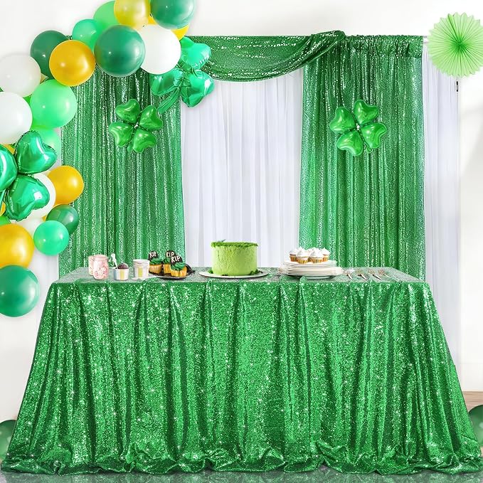 Green Sequin Backdrop Curtains 4 Pcs 2ftx8ft Glitter Shimmer Fabric | Sparkly - Image 4