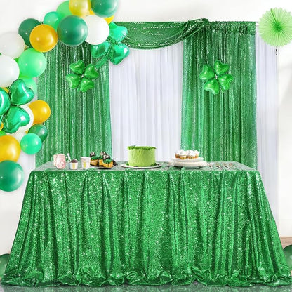 Green Sequin Backdrop Curtains 4 Pcs 2ftx8ft Glitter Shimmer Fabric | Sparkly - Image 4
