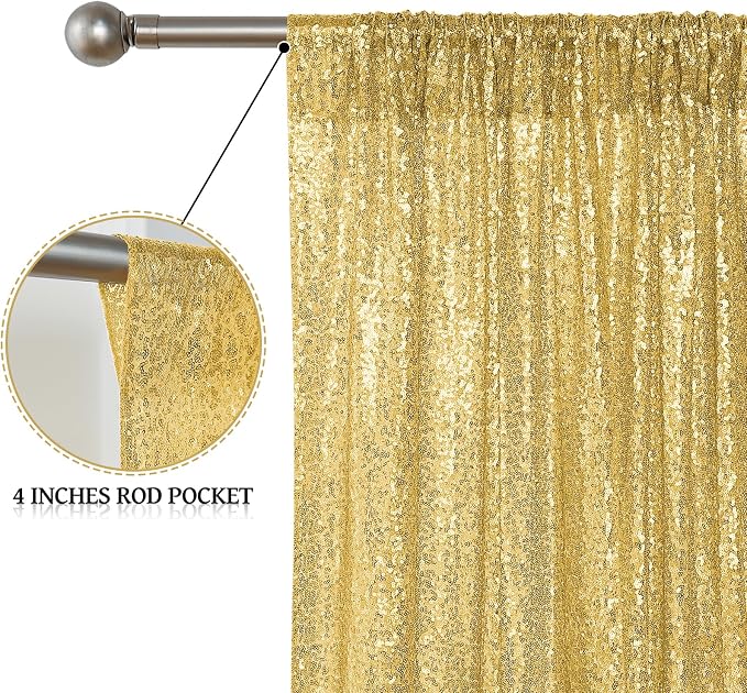 Sugargirl Gold Sequin Backdrop Curtain 4FTx8FT Glitter Gold Background Drapes - Image 5