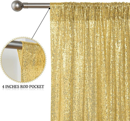 Sugargirl Gold Sequin Backdrop Curtain 4FTx8FT Glitter Gold Background Drapes - Image 5