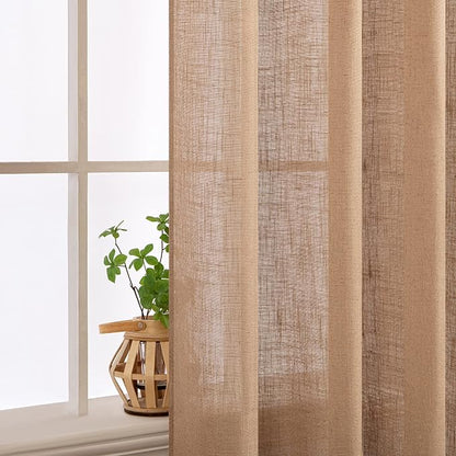 MIULEE Light Brown Short Linen Curtains 52x45 Inch Long 2 Panel - Image 5
