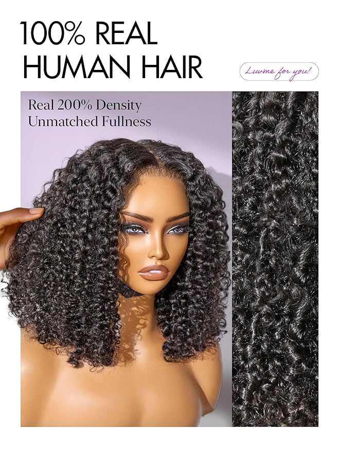 LUVME HAIR 7x6 HD Lace All-Day Comfort Wig PartingMax Lace Wigs Messy Curly Lace Front Wigs Human Hair Pre Cut Plucked Lace Frontal Glueless 16 Inches Natural Black Color