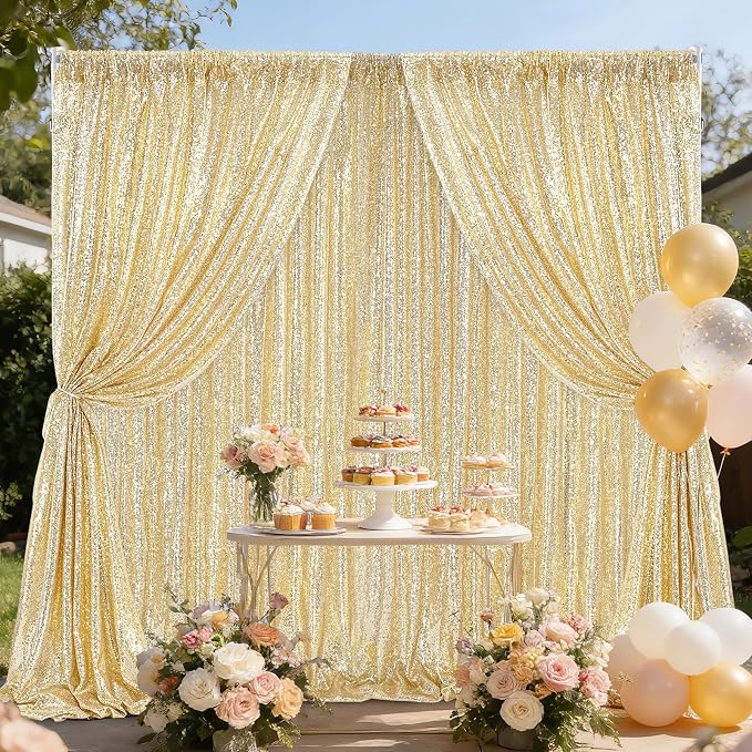 Light Gold Sequin Backdrop Curtains 4 Pcs 2ftx8ft Glitter Shimmer Fabric | - Image 3