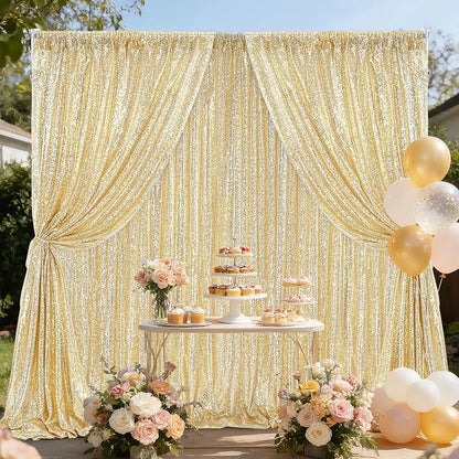 Light Gold Sequin Backdrop Curtains 4 Pcs 2ftx8ft Glitter Shimmer Fabric | - Image 3