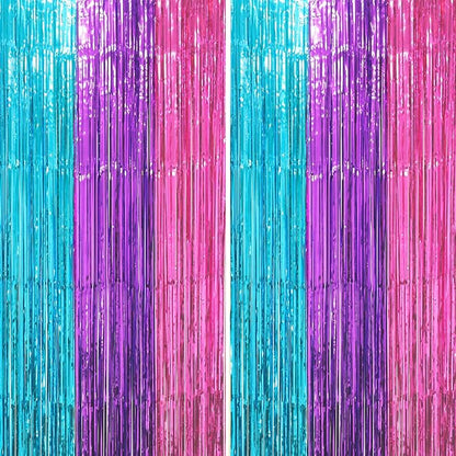 Voircoloria Blue Purple Pink Fringe Backdrop Curtains, 2 Pack | Tinsel Streamers by Voircoloria