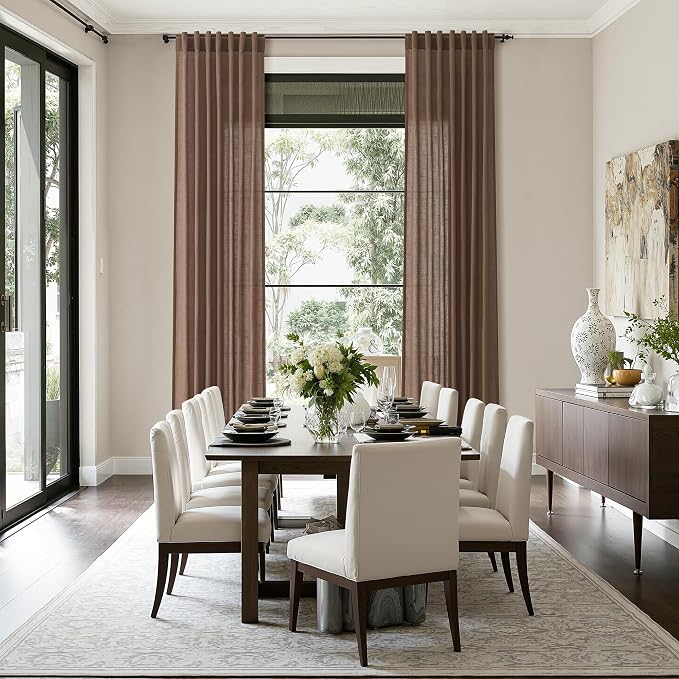 Caramel Brown Linen Curtains for Living Room 94 Inches Long Back Tab and Rod - Image 8