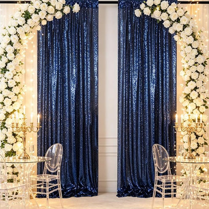 ShinyBeauty Navy Sequin Backdrop Curtains 2 Panels 4x7FT Wedding Party | - Image 2