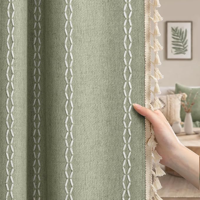 Green 100% Boho Blackout Curtains 84 Inch 2 Panels by Unknown