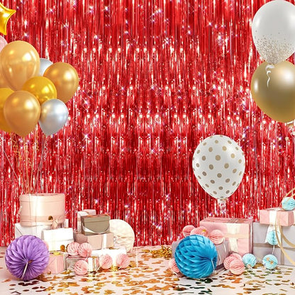 GCB 2 Pack Red Tinsel Backdrop, Fringe Curtains, Wedding Photo Backdrop Party - Image 6
