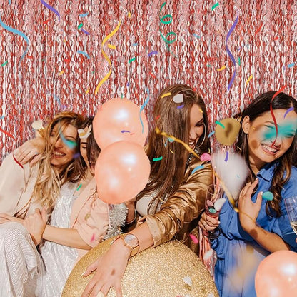 BOMSI Rose Gold Tinsel Foil Fringe Curtains Wavy Backdrop - Image 7