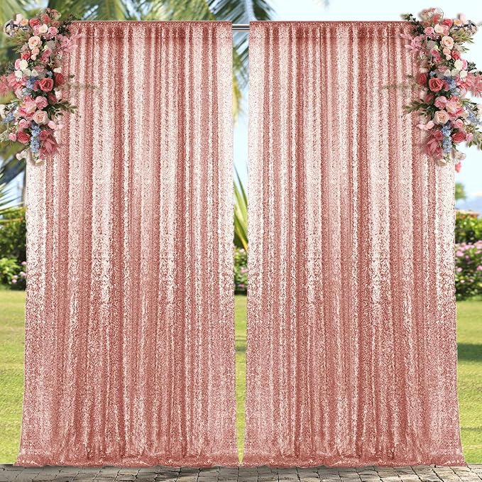 4×8FT-2PCS Rose Gold Sequin Backdrop Curtains Panels, Photography Backdrop - Image 2