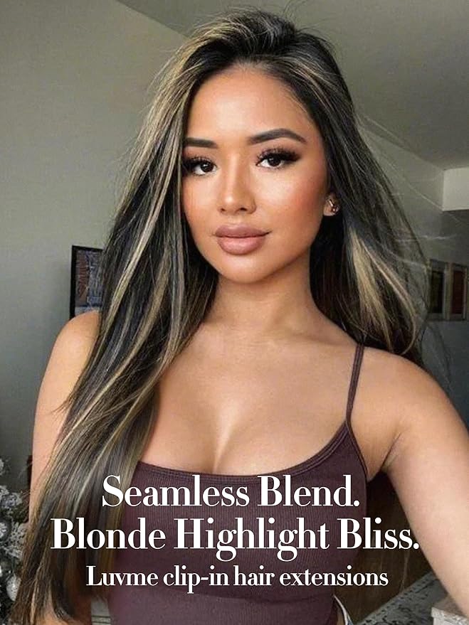 LUVME Balayage Clip in Hair Extensions, 135g 14 Inch Highlight Color Human Hair Extensions Thick Real Human Hair Clip on Double Weft Remy Hair
