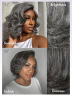 LUVME HAIR Salt & Pepper Layered Bob Glueless Pre-Cut Lace Wig Gray Wigs For Women Short Grey Hair Glueless Bob Wigs Pre Plucked Pre Cut Pixie Cut
