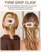 Mesovor 4 Pack French Flat Hair Clips for Women, 3.74" Nonslip Stylish Round Duckbill Lay Flat Hair Claw | Side Slide Volume Flat Hairclips for Lying Down, Yoga, Driving (Mermaid Crack)