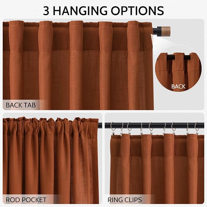 Rust Linen Curtains 63 Inch Length - Image 2