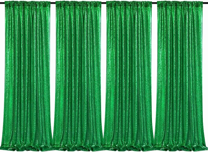 Green Sequin Backdrop Curtains 4 Pcs 2ftx8ft Glitter Shimmer Fabric | Sparkly - Image 6