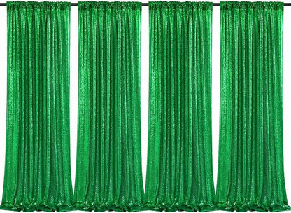 Green Sequin Backdrop Curtains 4 Pcs 2ftx8ft Glitter Shimmer Fabric | Sparkly - Image 6