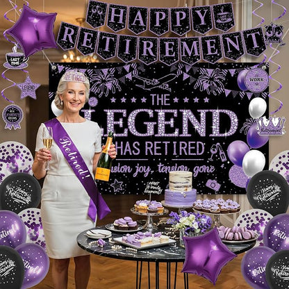 Roetyce Purple Retirement Party Decorations Women, Happy Retirement Banner | - Image 4