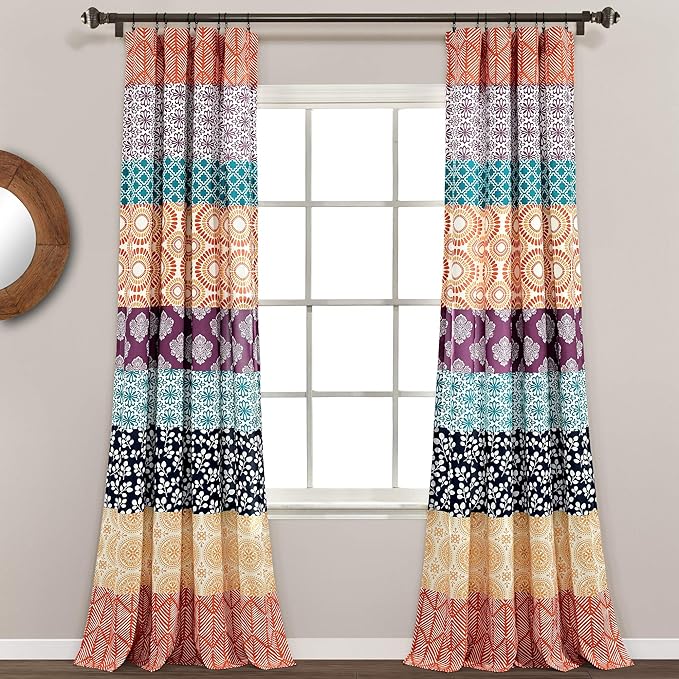 Lush Decor Bohemian Stripe Window Curtain Panels, Pair 52" W x 108" L Fuchsia & by LushDecor