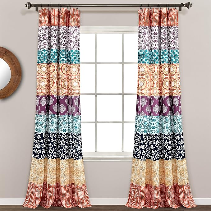 Lush Decor Bohemian Stripe Window Curtain Panels, Pair 52" W x 95" L Fuchsia & by LushDecor