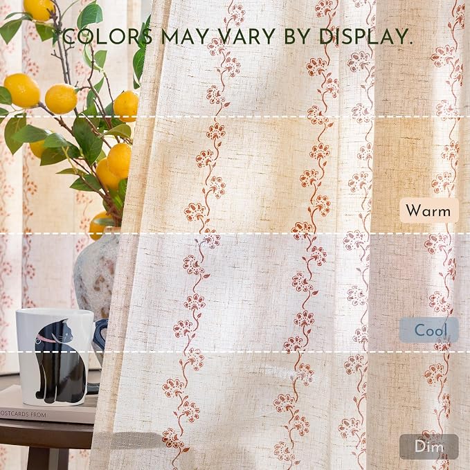 Cathy Linen Floral Curtains for Living Room Terracotta Curtains for Bedroom - Image 9