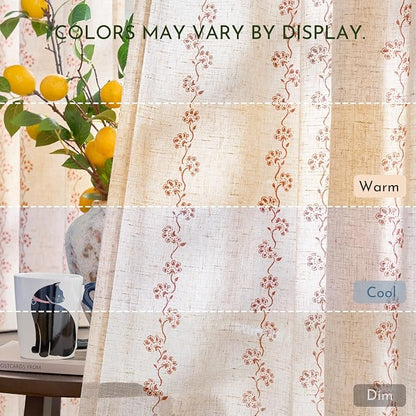 Cathy Linen Floral Curtains for Living Room Terracotta Curtains for Bedroom - Image 9