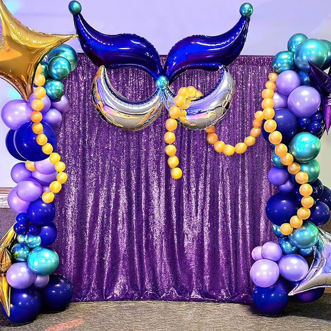 7ft x 7ft Purple Sequin Backdrop Glitter Curtains Photo Background | Sequin - Image 6