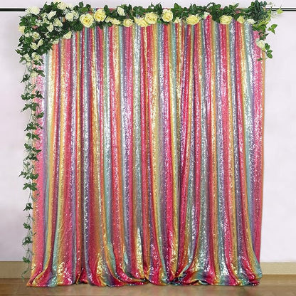 ShinyBeauty 5x7 FT Rainbow Sequin Backdrop | Rod Pocket Hanging Photo Booth - Image 2