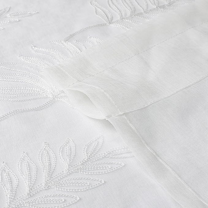 White Sheer Curtains Embroidered Leaf 2 Panels 54 Inches Long | Light Filtering - Image 2