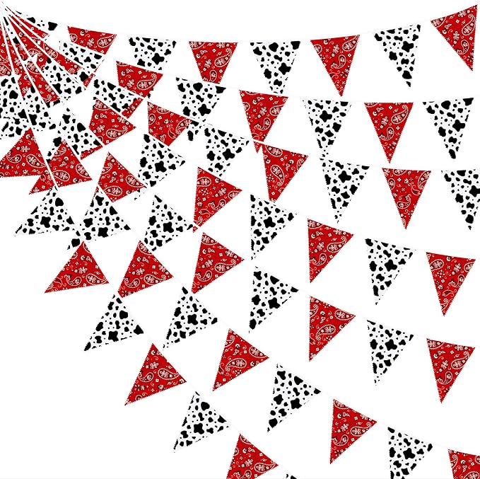 32Ft Western Cowboy Party Decorations Red Paisley Bandana Pennant Wild West by pinkblume