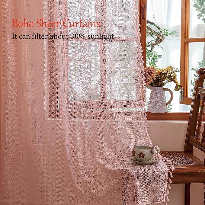 Sutuo Home Light Pink Boho Curtains 84 inches Long - Image 4