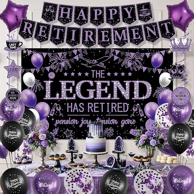 Roetyce Purple Retirement Party Decorations Women, Happy Retirement Banner | - Image 5