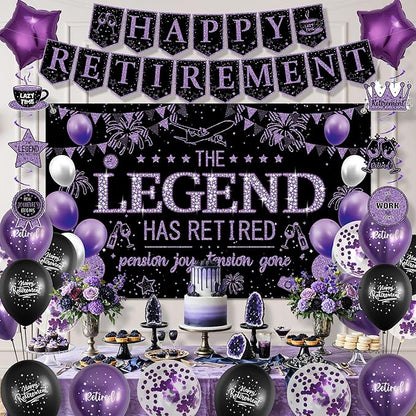 Roetyce Purple Retirement Party Decorations Women, Happy Retirement Banner | - Image 5