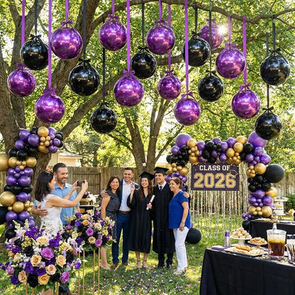 Jenaai 30 Set Black and Purple Foil Balloons Bulk 22 Inch 4d Metallic - Image 7