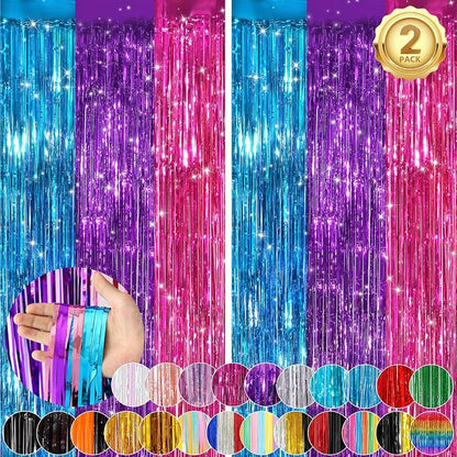 Rainbow Fringe Curtain Party Streamers 2Pack 3.3x8.3 Ft Foil Fringe Backdrop by UWPVOWSR