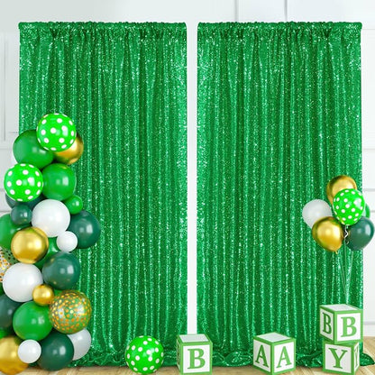 Green Sequin Backdrop Curtains 2 Pcs 5FTx10FT Glitter Backdrop Christmas - Image 7