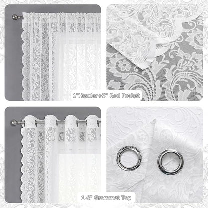 Bujasso White Lace Sheer Curtains 102 inch Vintage Floral Sheer Window Curtain - Image 5