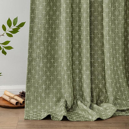 MIULEE Patterned Farmhouse Linen Curtains, Back Tab, Sage Green | Linen Curtains - Image 6